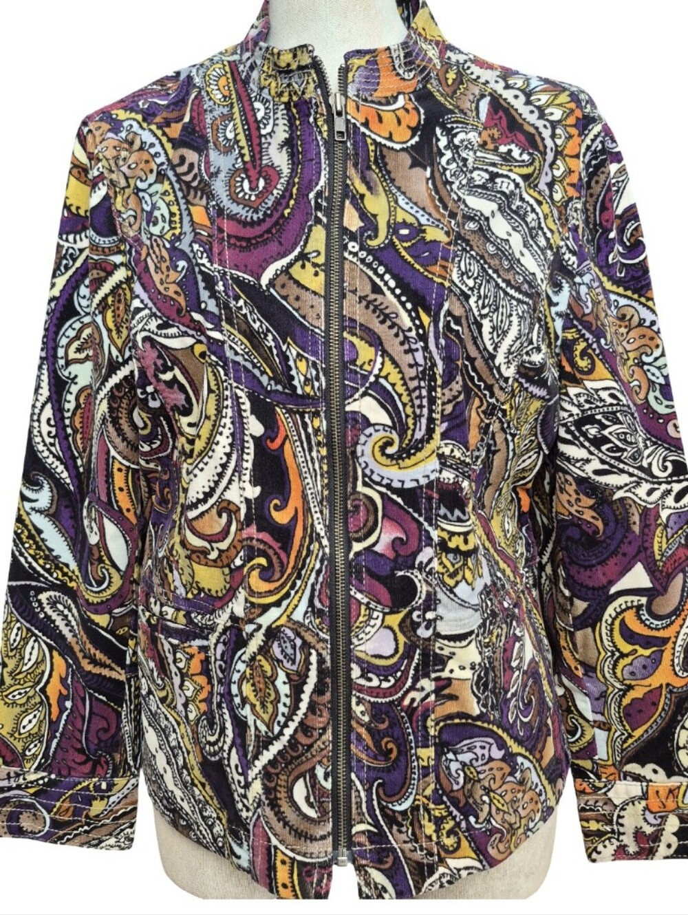 Vintage Chicos Size 2 (L) Corduroy Zip Front Jacket